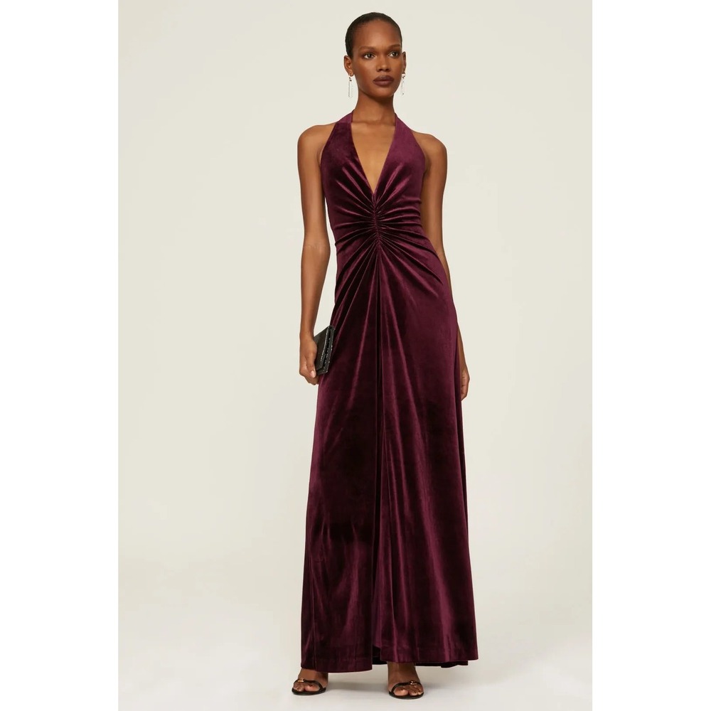 Halston Rebecca Gown In Red Velvet Size 8 Formal Wedding Guest Gala